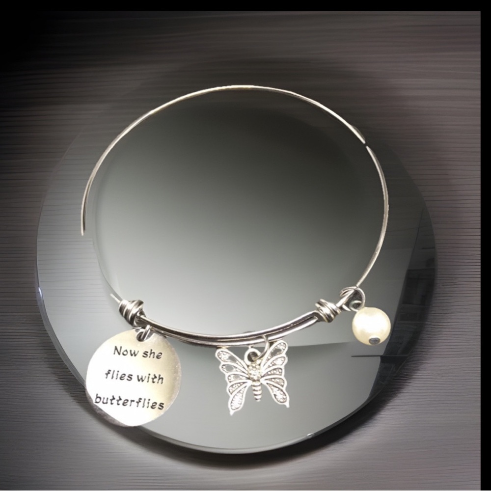 Grief Bracelet “NOW SHE FLIES WITH BUTTERFLIES “ 🦋 Comes With/ A Velvet Bag